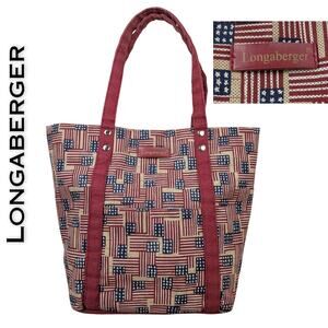 Longaberger Homestead Tote Bag Small American Flag Patchwork Red Navy Tan